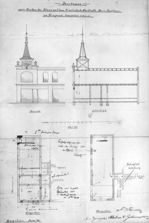 Leszno. Kamienica Rynek 2. Projekt F. Feuera z 1901 r. na przebudowę budynku tylnego. (kopia w AWUOZL)