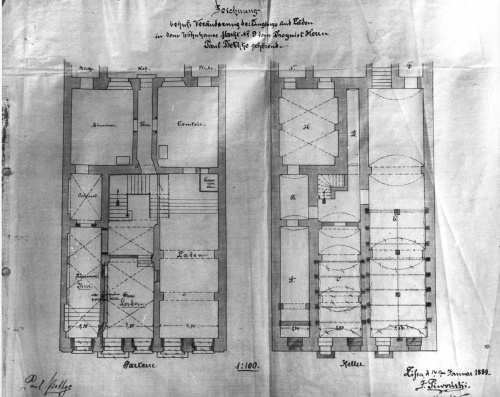 Leszno. Kamienica Rynek 9. Projekt J. Piwońskiego z 1889 r. przebudowy piwnic i przyziemia frontowego traktu. (kopia w AWUOZL), zdjęcie nr 1