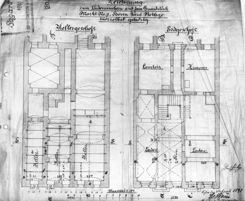 Leszno. Kamienica Rynek 9. Projekt E. Steina z 1891 r. na przebudowę piwnic oraz zmianę w rozplanowaniu przyziemia. (kopia w AWUOZL), zdjęcie nr 2
