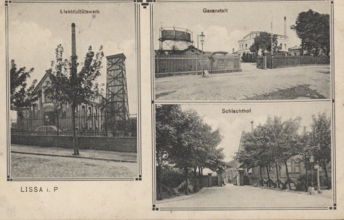 Miejskie zakłady w Lesznie: Gazownia, Elektrownia, Rzeźnia, wygląd budynków sprzed 1918 r. (APL)