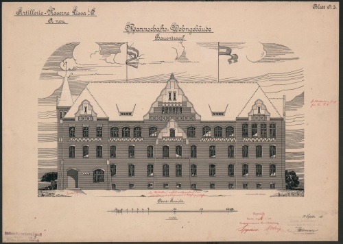 Projektantem kilkudziesięciu budynków założenia była firma Knoch & Kallmeyer z Halle/Saale. (1903 r., APL)