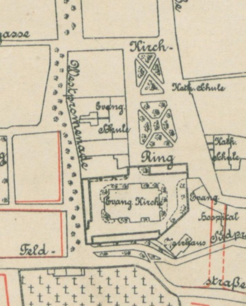 Pod koniec XIX w. plac otrzymał wygląd formę projektowanej zieleni. Plan miasta Leszna z 1908 r. (APL)